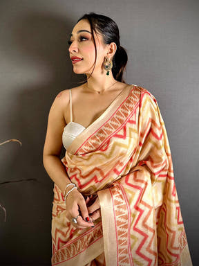 
Elegant Tussar Chevron Floral Print Saree