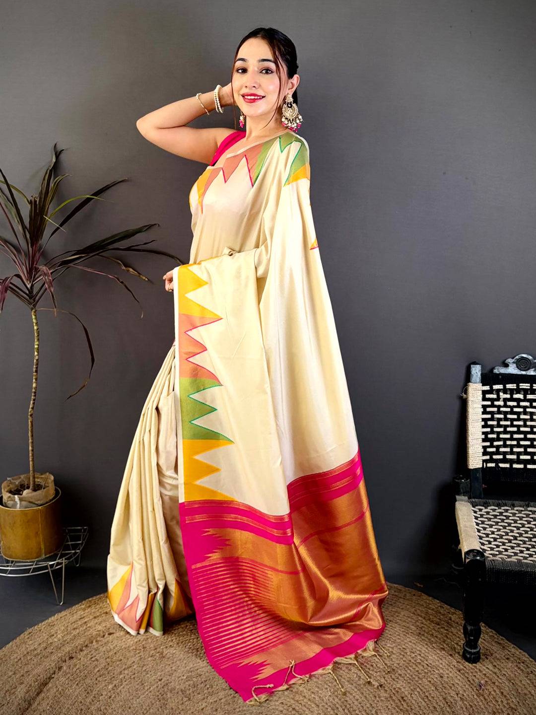 Chiku Soft Silk Regal Copper Zari Saree