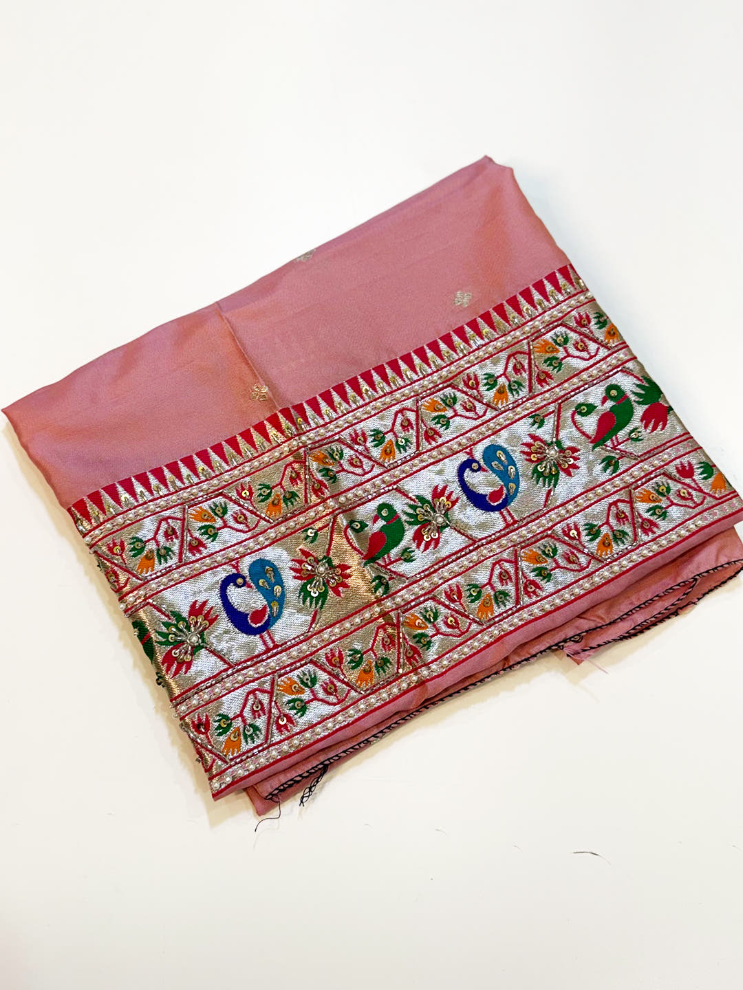 Baby Pink Soft Silk Paithani Meenakari Saree With Maggam Blouse