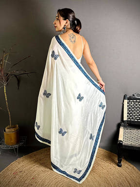 Navy Soft Chinnon Butterfly Butta Saree