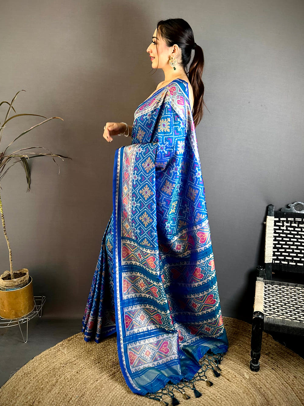 Blue Patola Weaving Semi Silk Saree