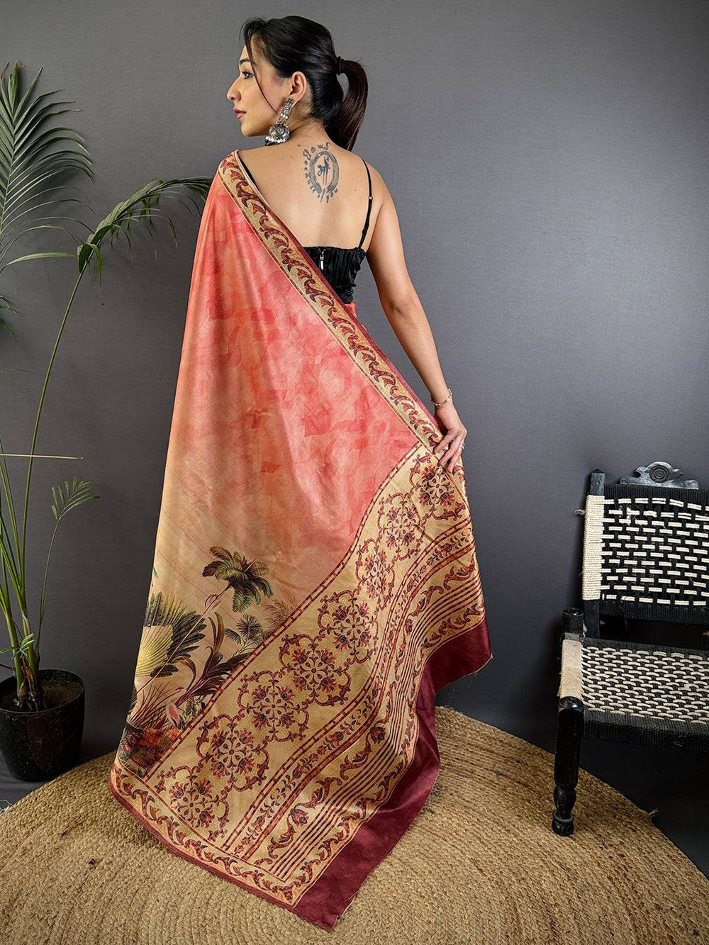 Red Soft Dola Silk Printed Saree