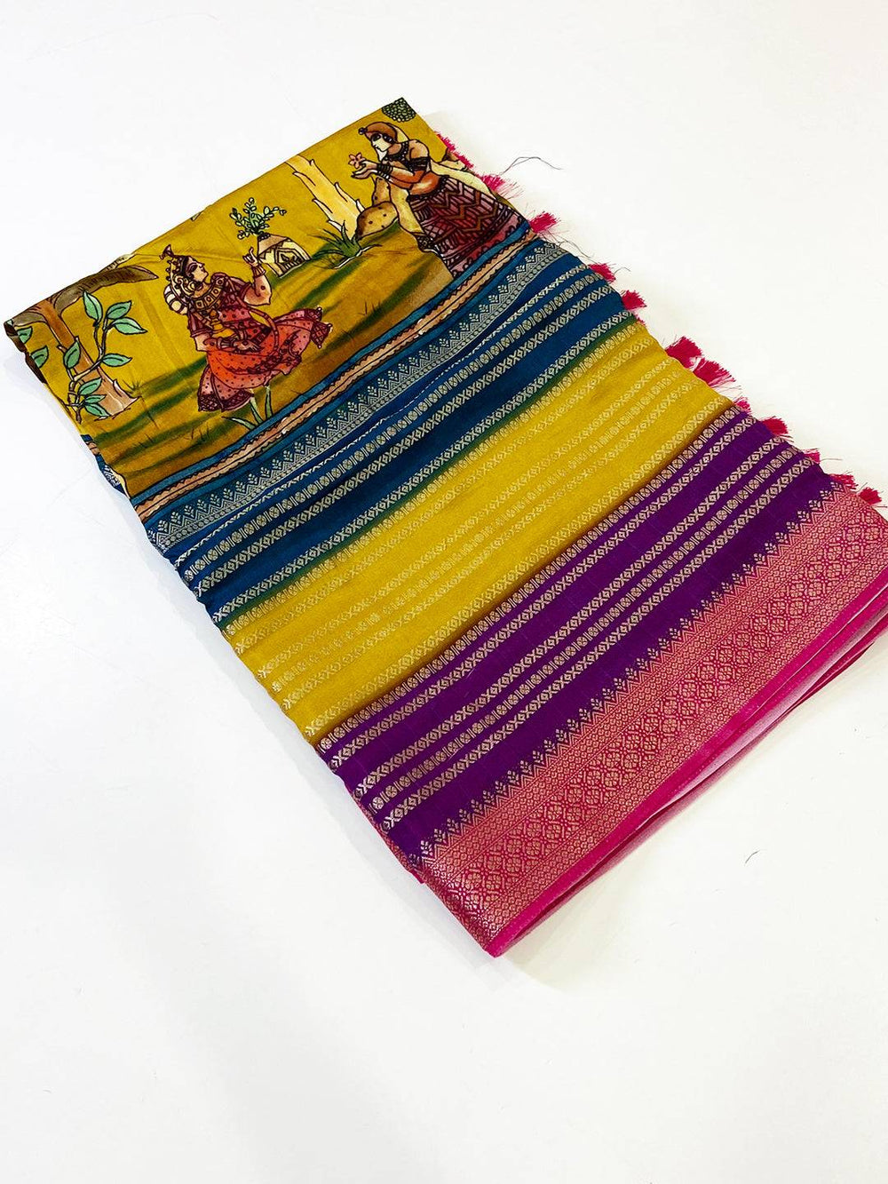 Regal Soft Silk Kalamkari Zari Stripe Saree