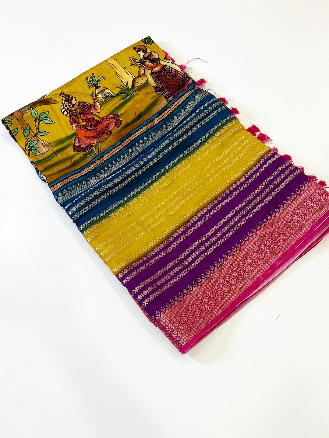Regal Soft Silk Kalamkari Zari Stripe Saree