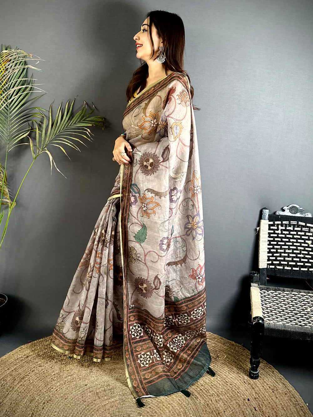 Heritage Linen Tissue Ajrak Zari Saree