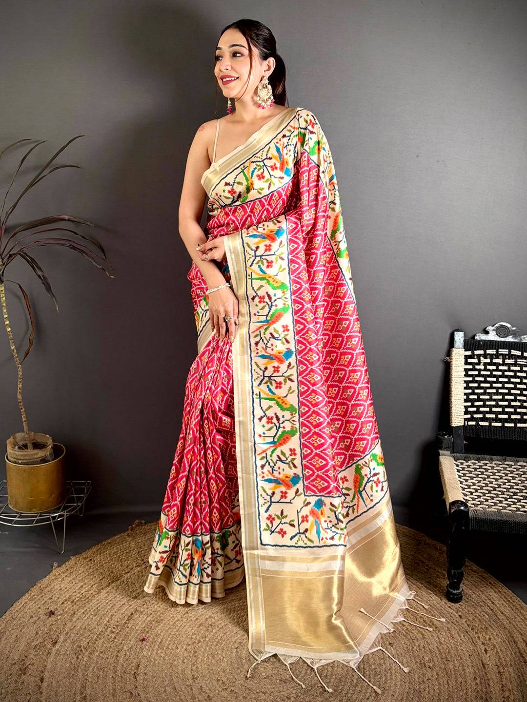 Pink Patola Digital Kanchi Silk Saree