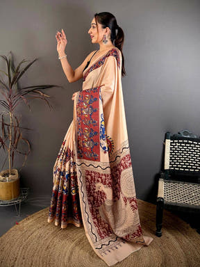 Radiant Kalamkari Border Soft Tussar Saree