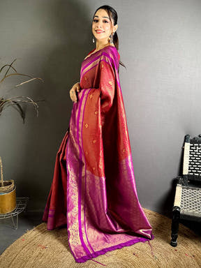 Celebrity Banarasi Katan Contrast Border Saree