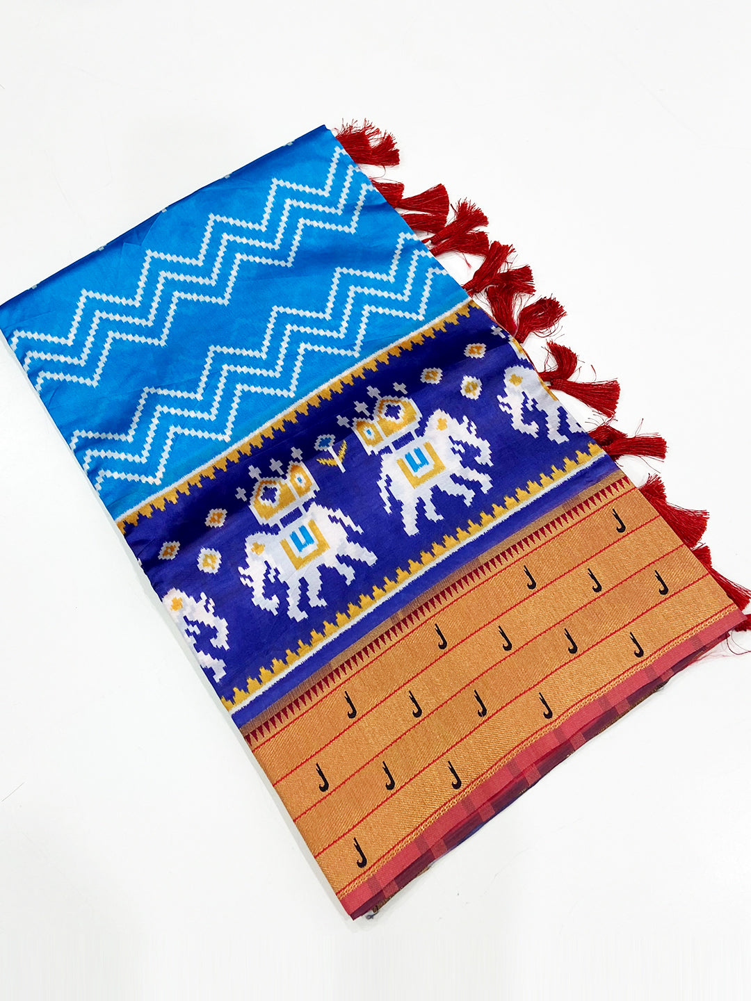 Royal Blue Paithani Pallu Digital Print Saree