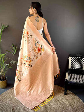 Peach Kanjivaram Digital Silk Saree