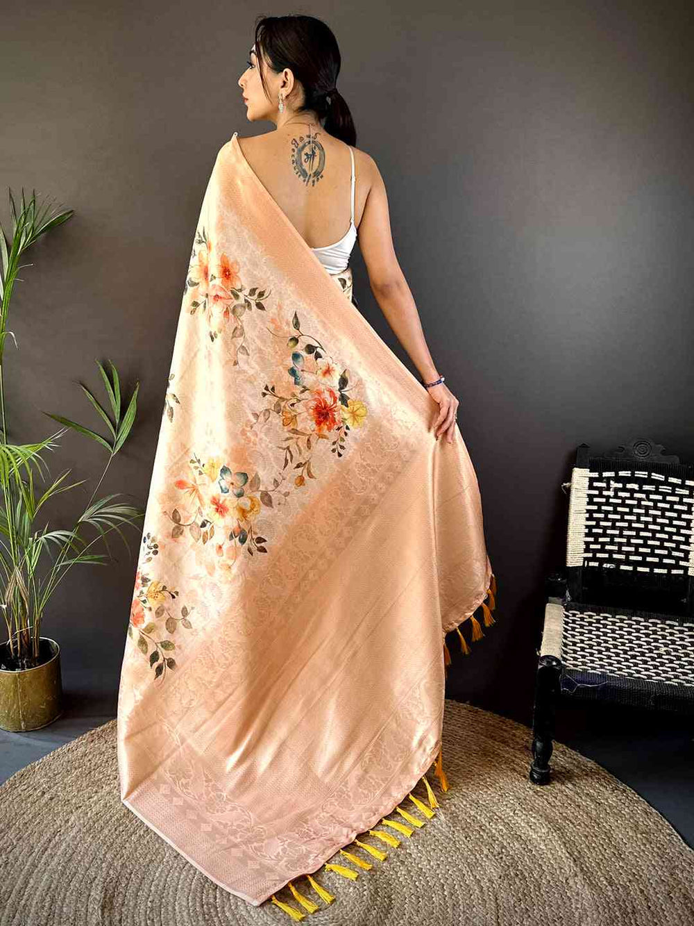 Peach Kanjivaram Digital Silk Saree