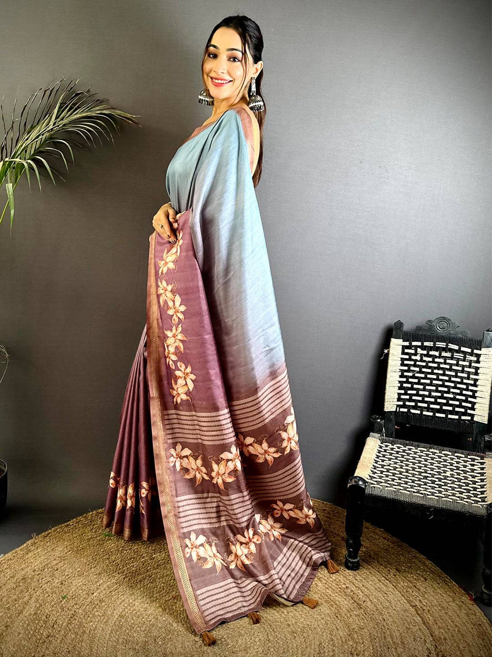 Dual Tone Soft Tussar Ghicha Saree