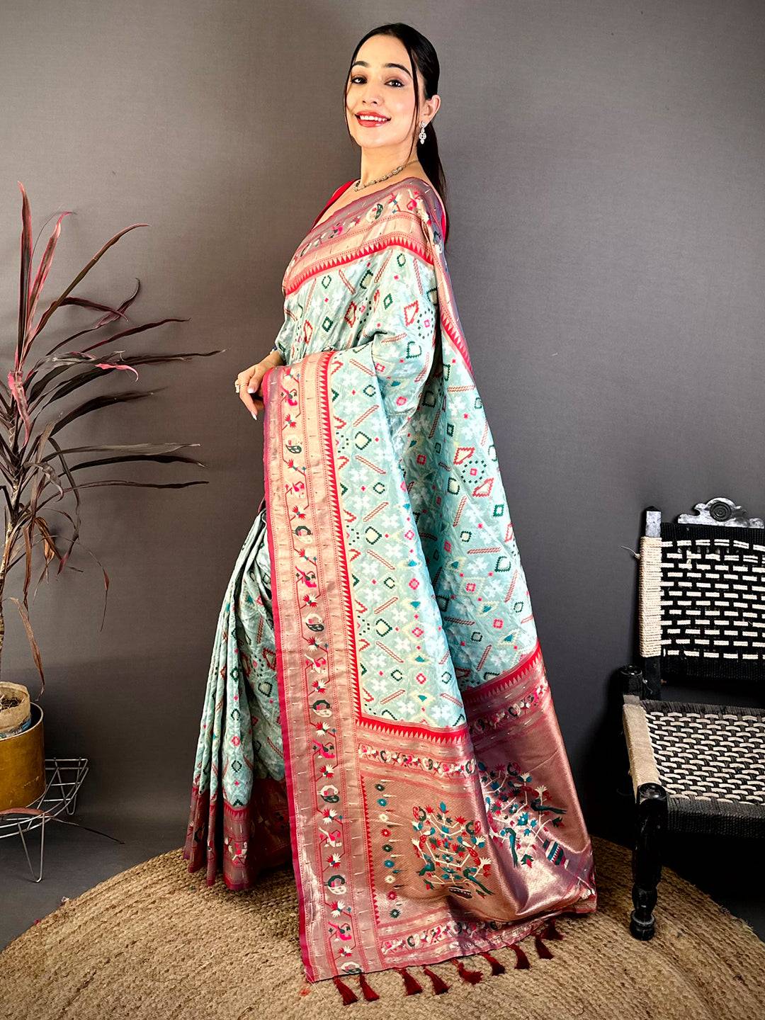 Aqua Patola Silk Zari Weaving Saree