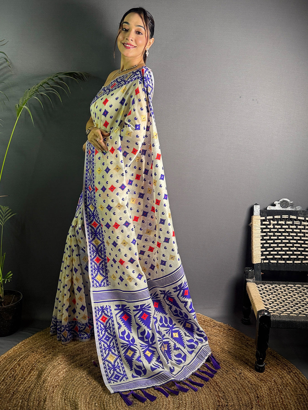 Light Purple Dhakai Jamdani Cotton Silk Saree