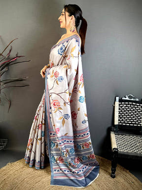 Regal 3D Embroidered Print Tussar Saree