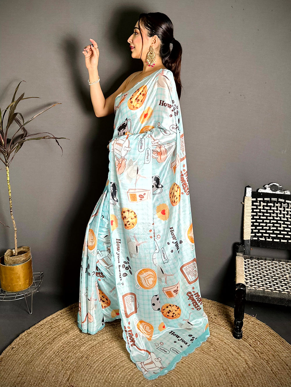 Elegant Diamond Work Chiffon Saree