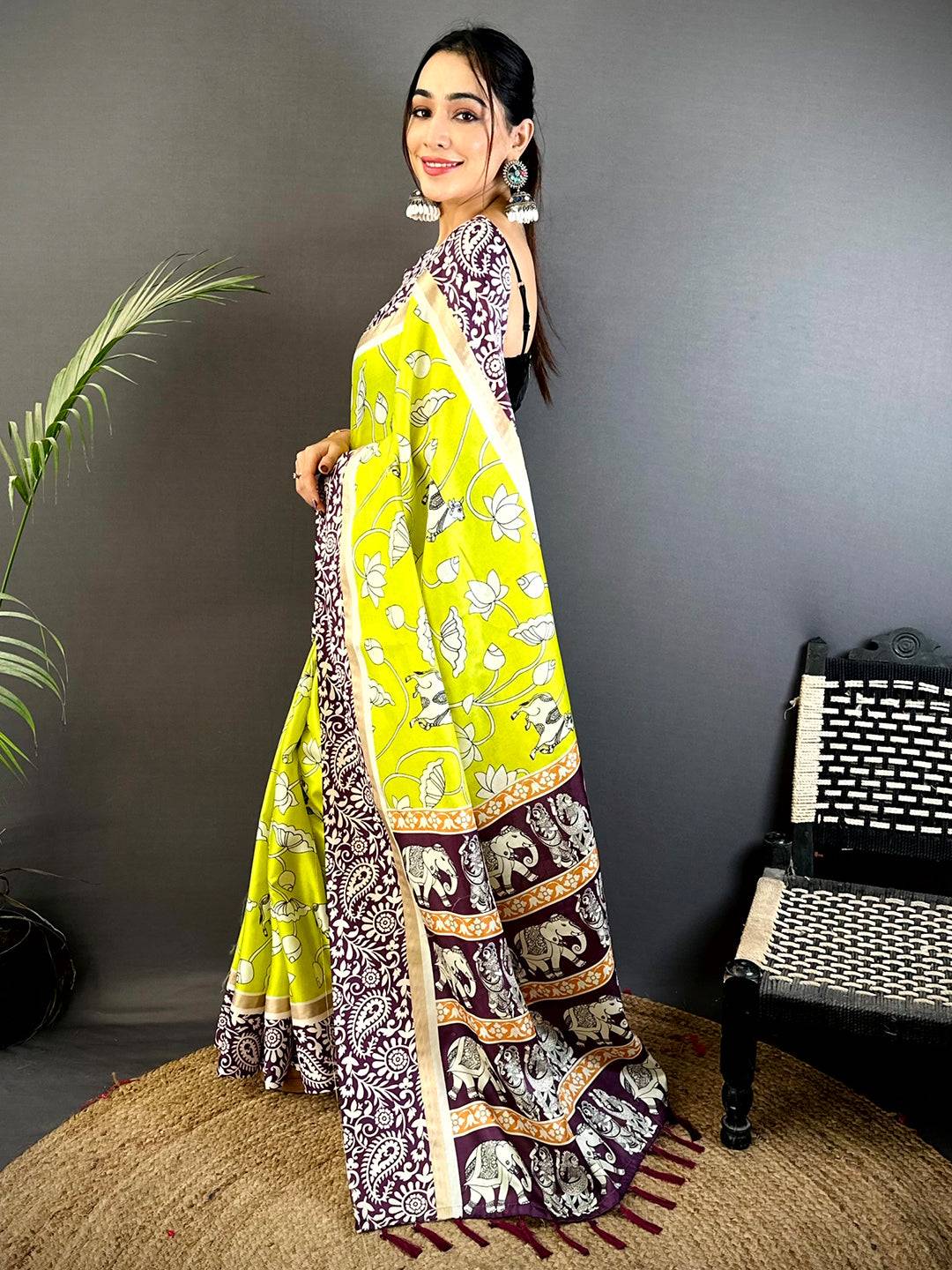 Neon Soft Chanderi Contrast Border Saree