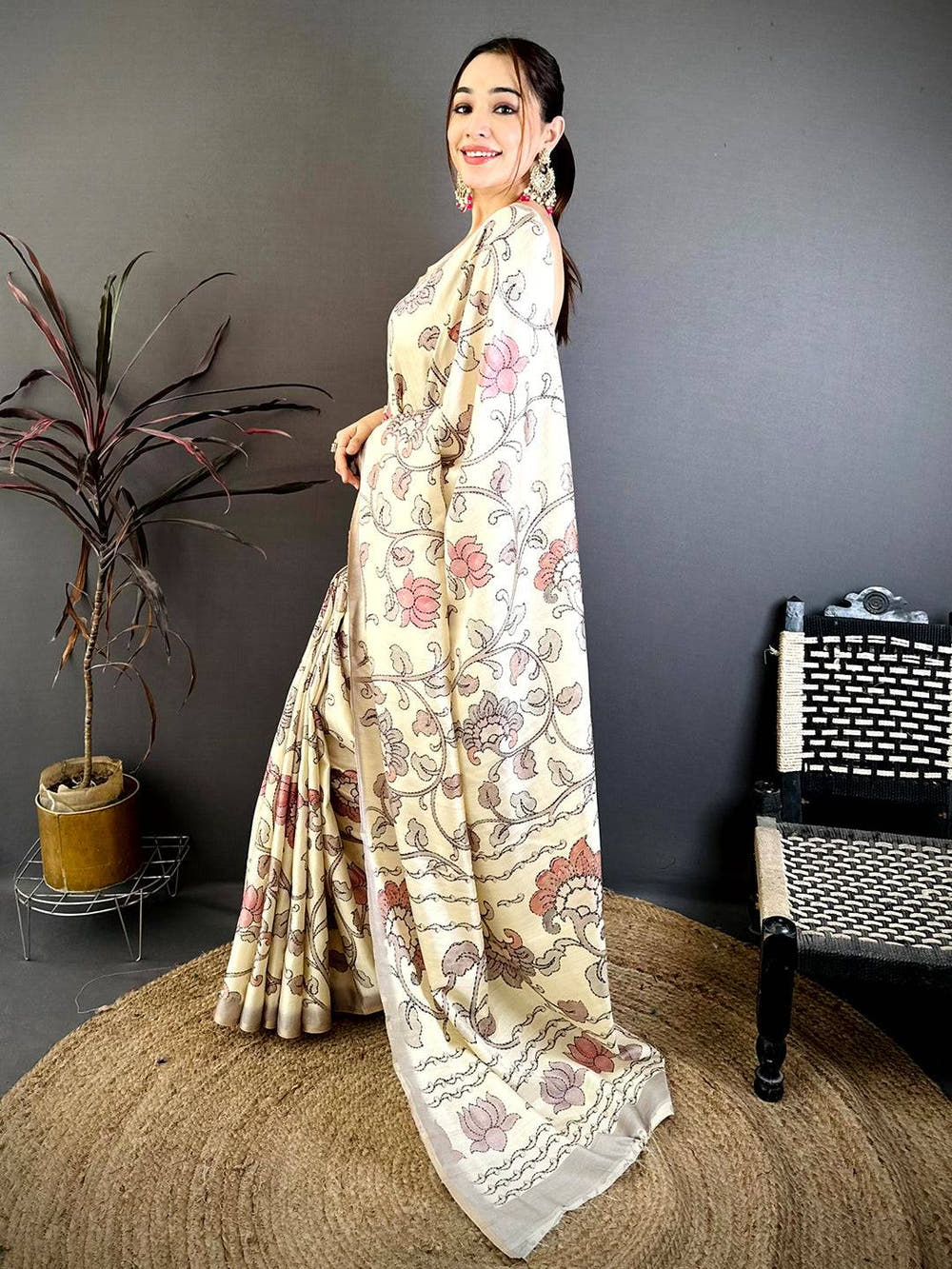Classic Katha Work Soft Zarna Silk Saree