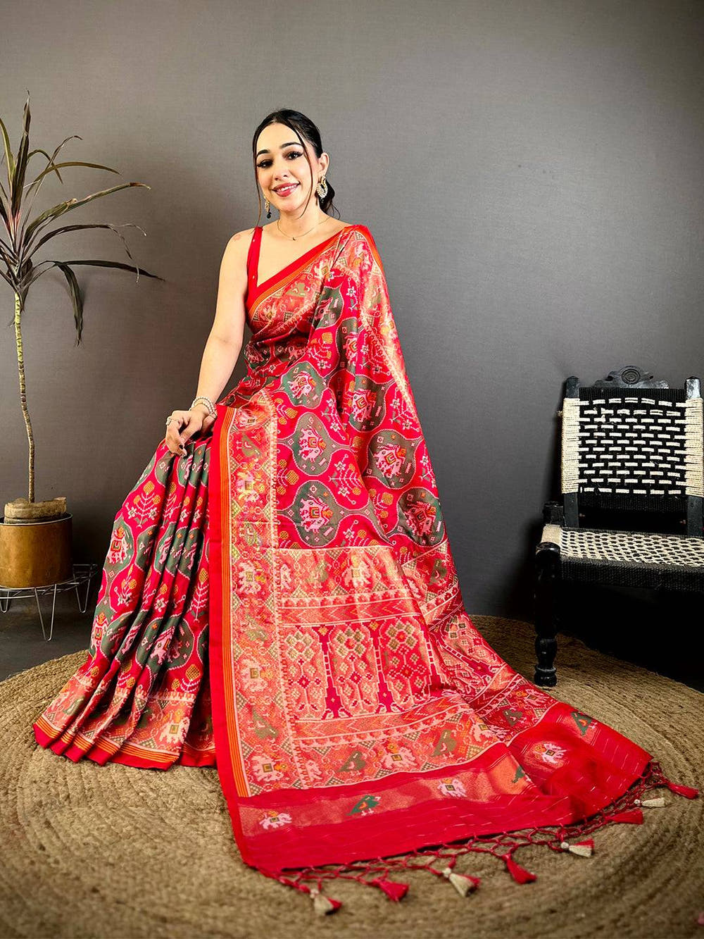 Red Patola Weave Soft Sami Silk Saree