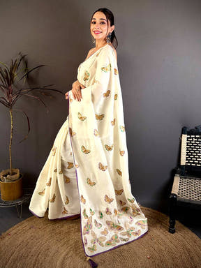 Poly Silk Butterfly Embroidered Work Saree
