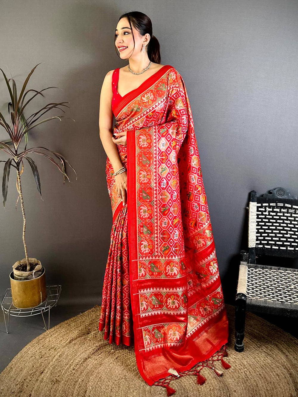 Opulent Semi Ikkat Patola Kanchi Zari Saree