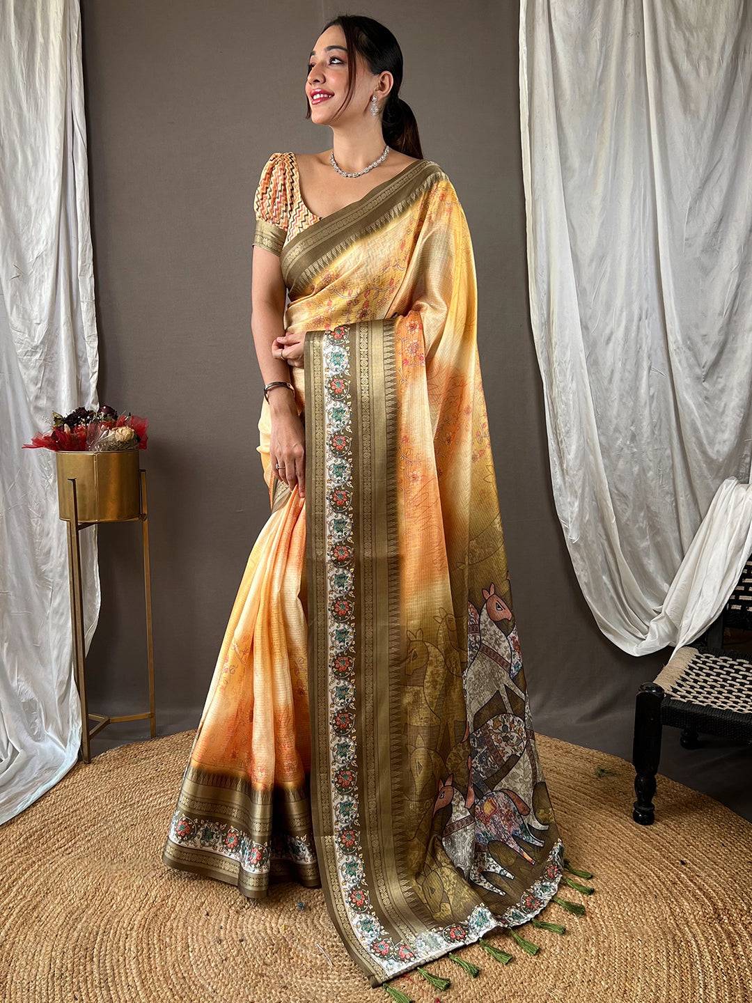 Mellow Yellow Kota Satin Border Saree

