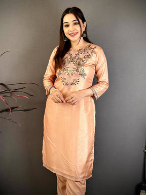 Classic Round Neck Ari Work Cotton Kurti
