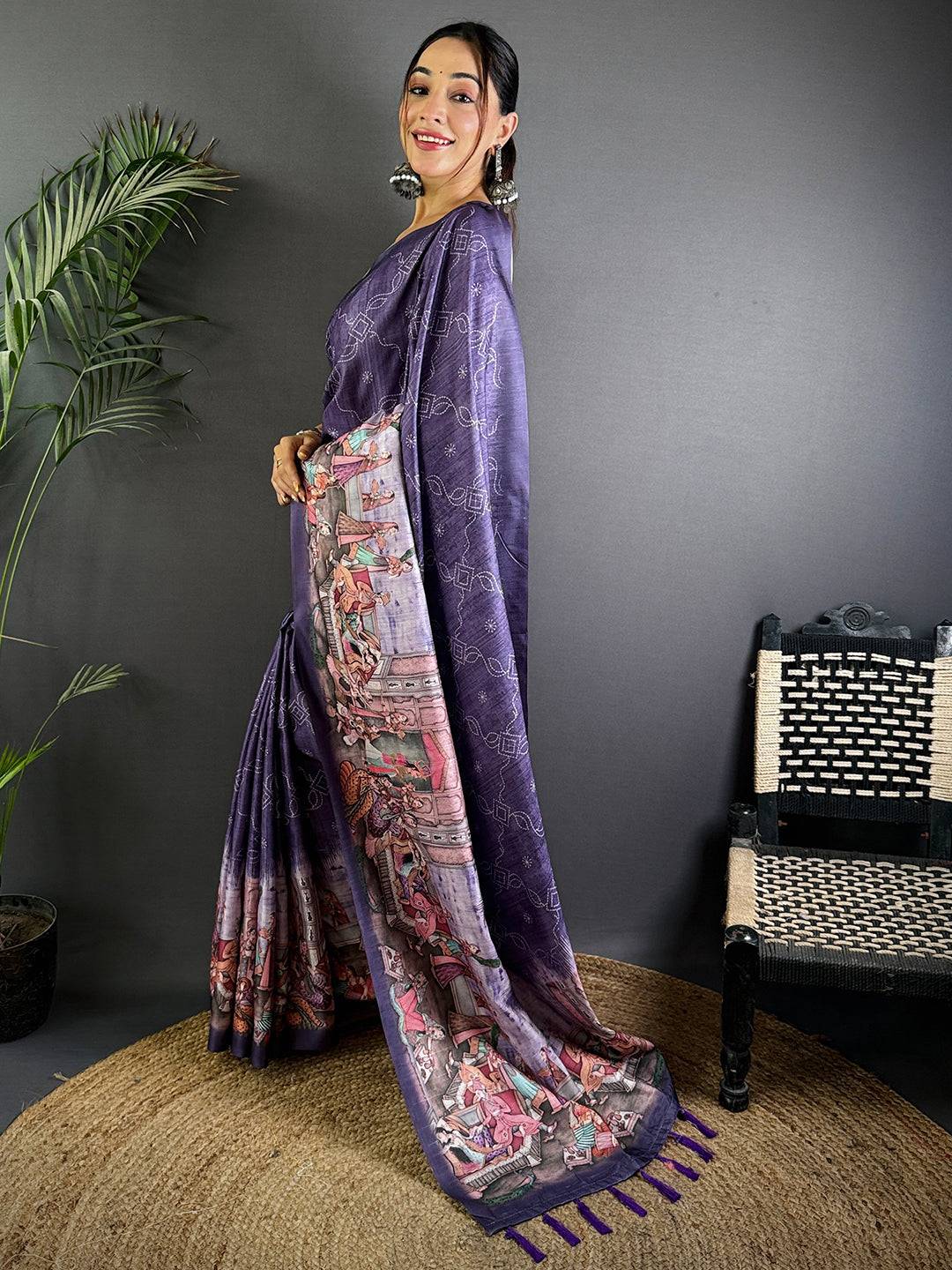 Purple Kalamkari Digital Printed Saree

