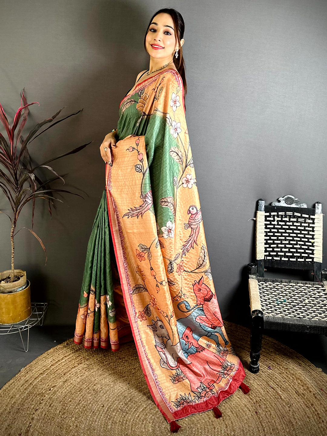 Graceful Tussar Ghicha Digital Art Saree