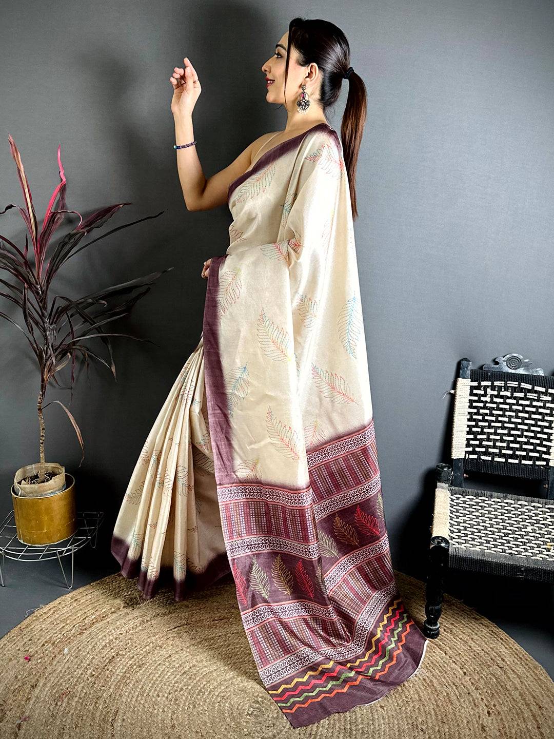Stylish Manipuri Tussar Katha Saree