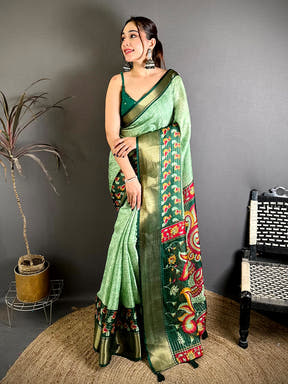 Radiant Zari Katha Pattern Kalamkari Saree