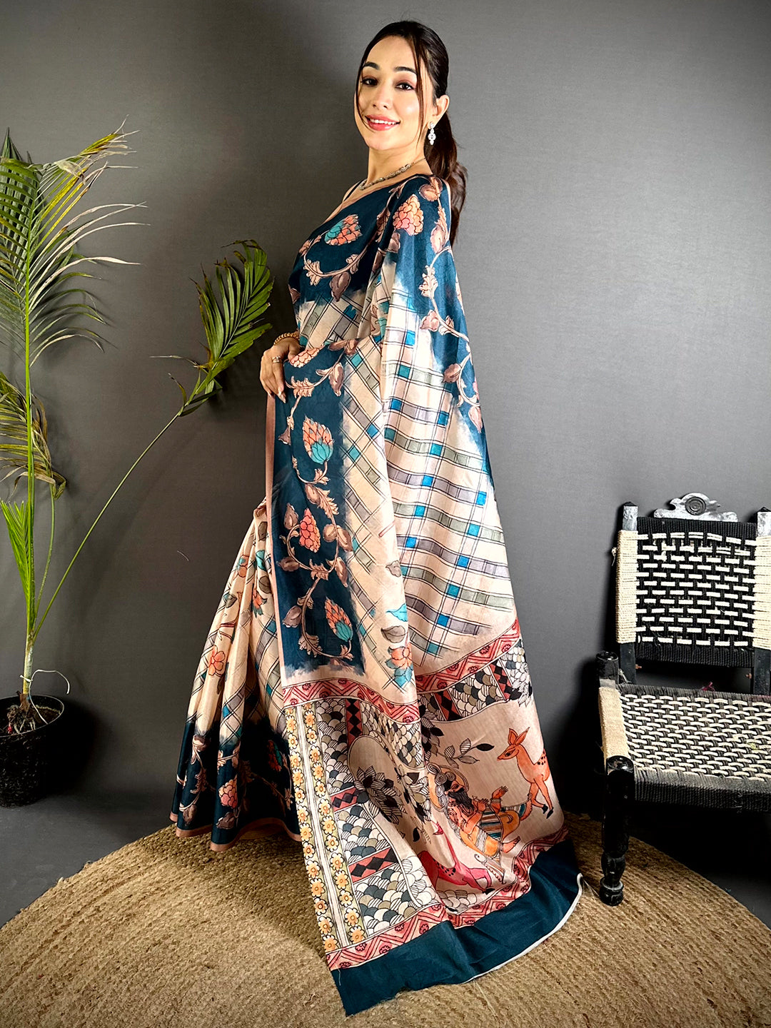 Regal Chex Kalamkari Tussar Saree