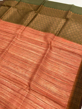 Rust Orange Tussar Ghicha Print Saree