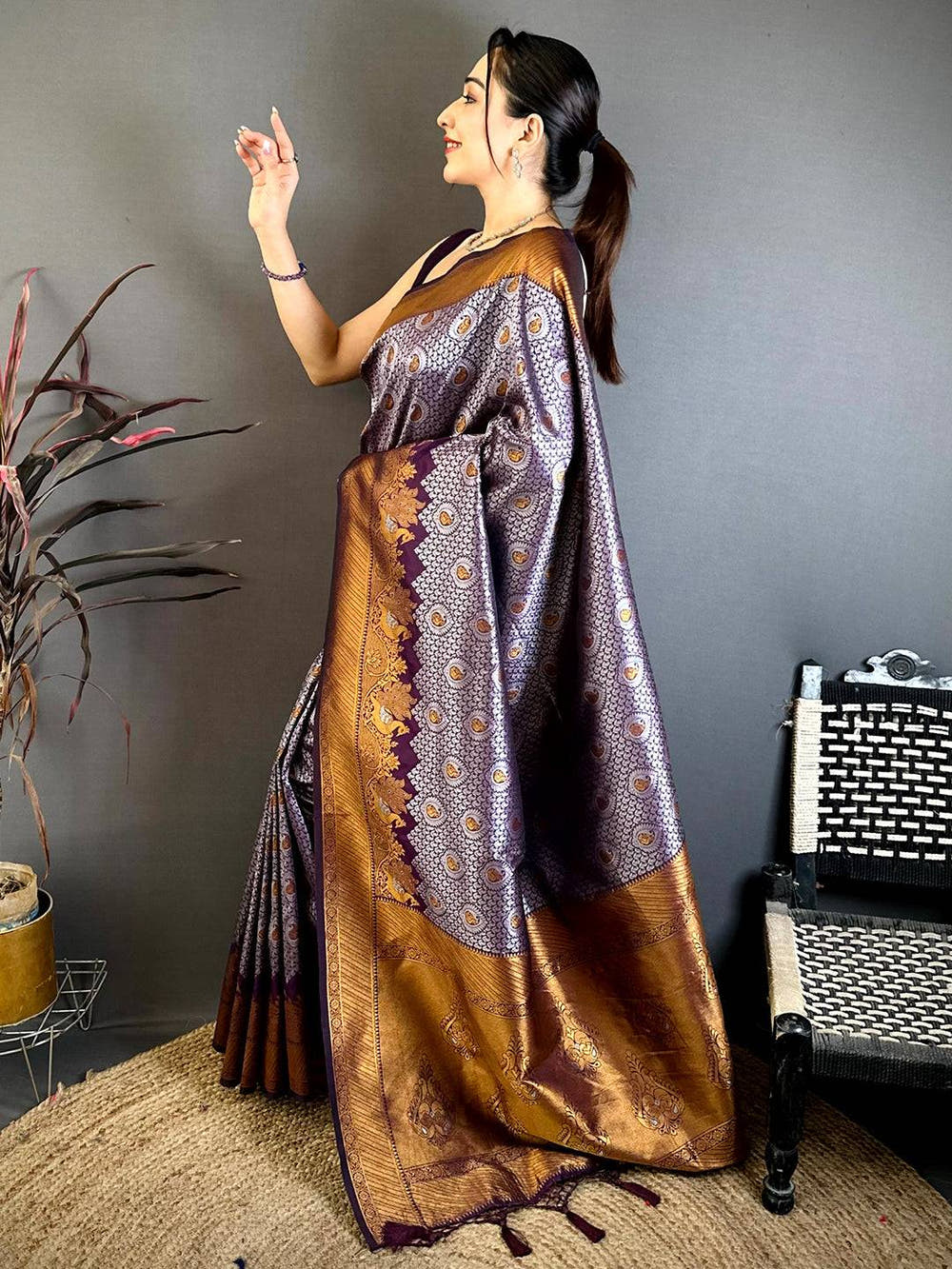 Heritage Purple Gold Zari Kanjivaram Saree