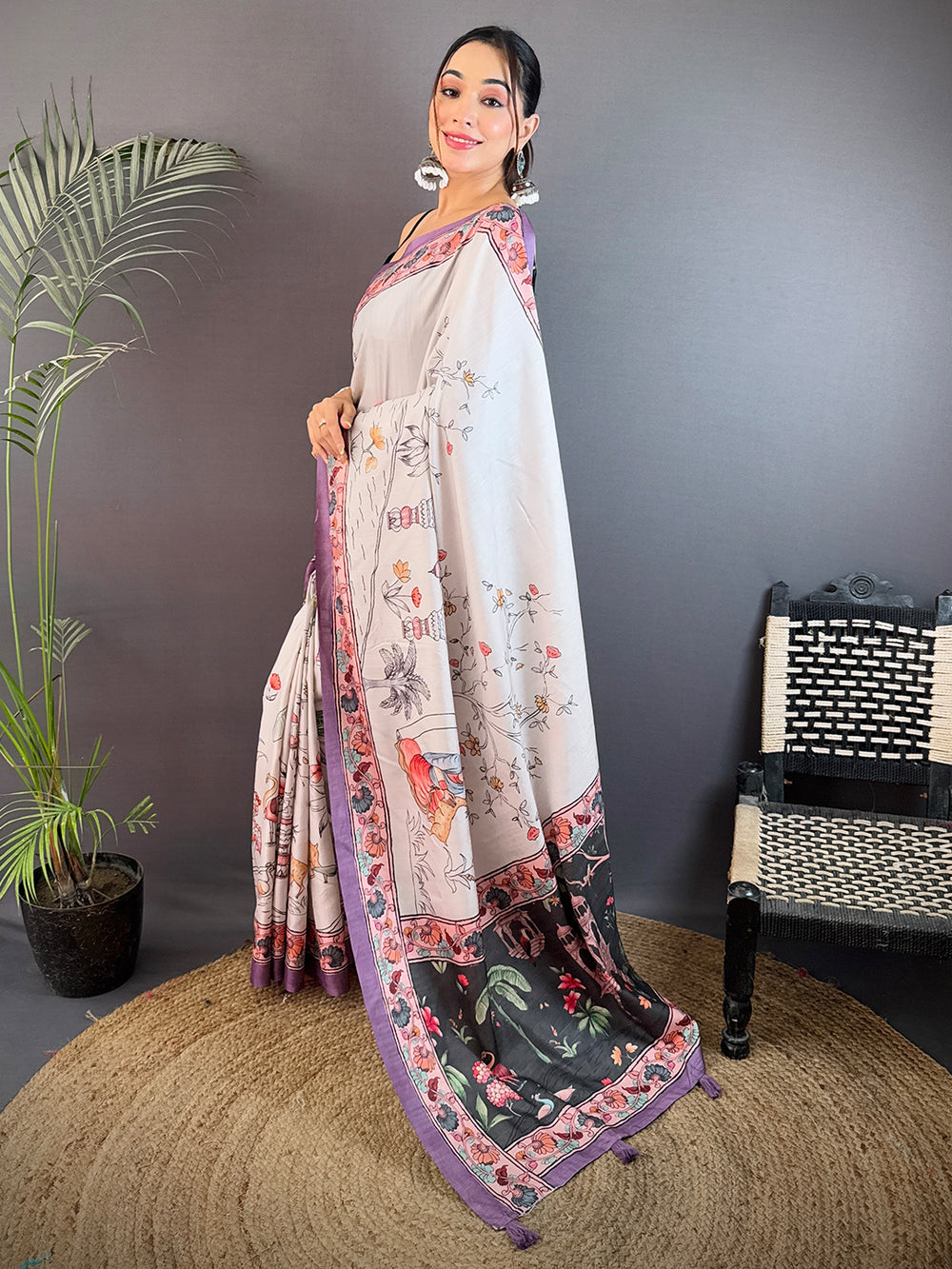 Artful Tussar Kalamkari Print Saree