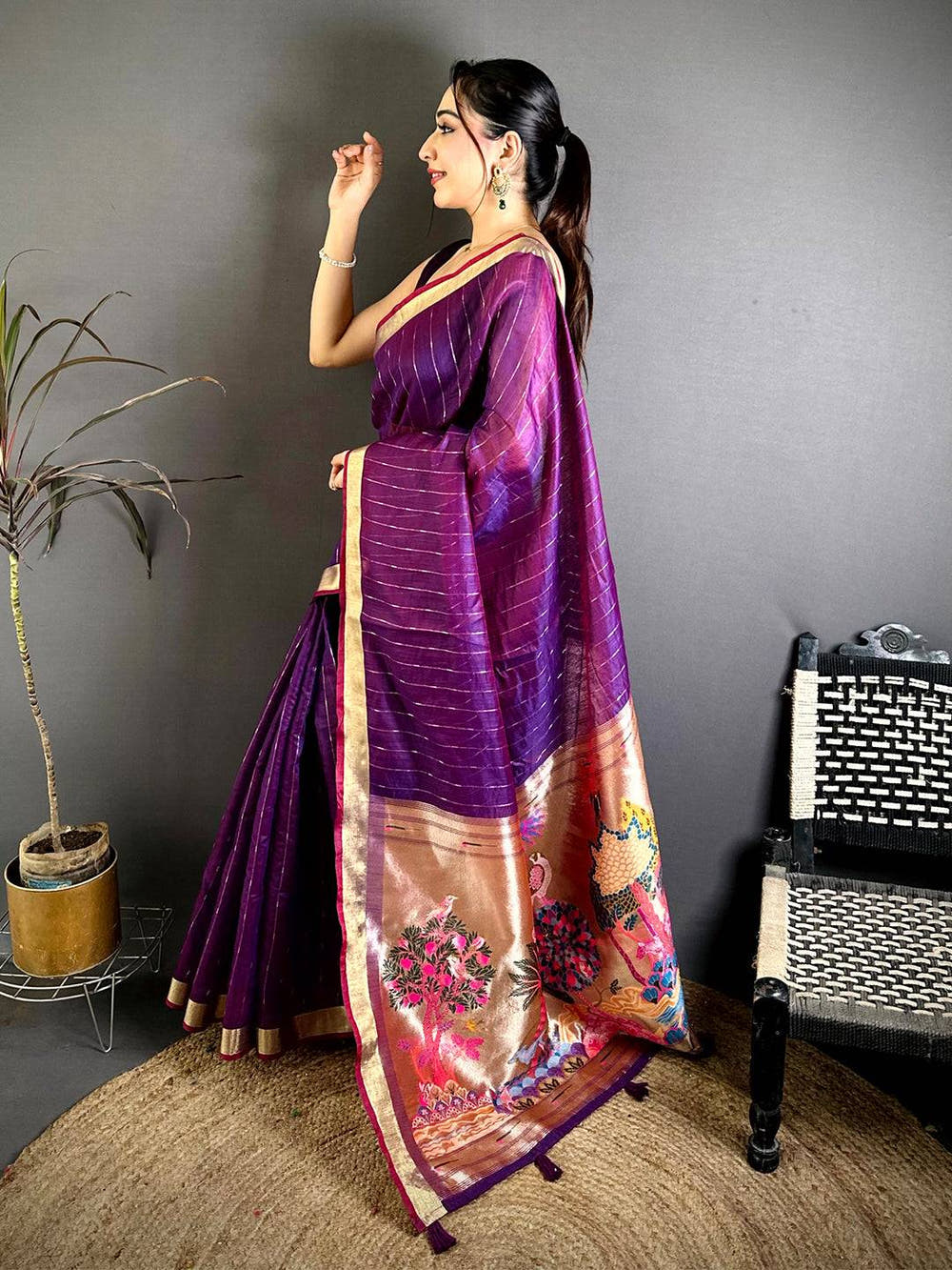 Elegant Jungle Concept Rich Pallu Saree