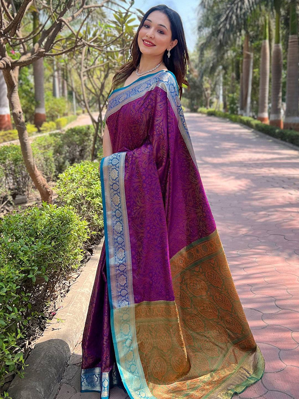 Purple Paisley Silk Saree