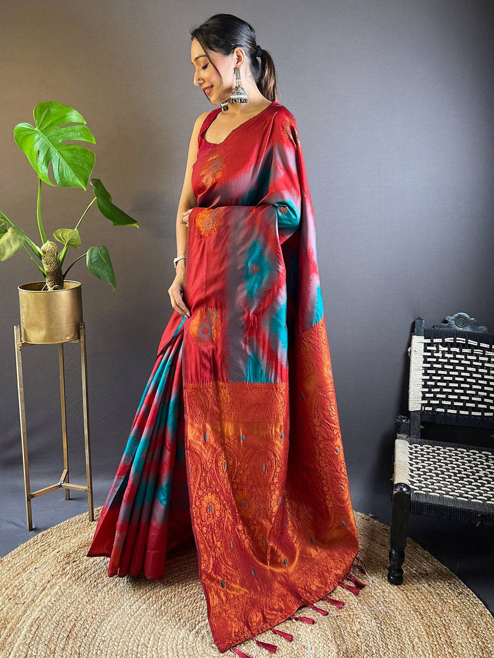 Traditional Tussar Silk Saree featuring Ikkat weaving