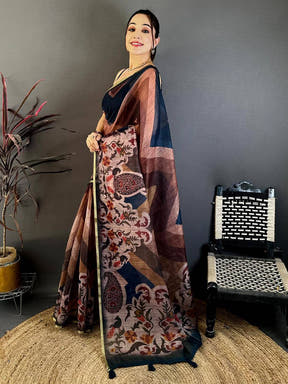 Heritage Linen Tissue Geometric Saree