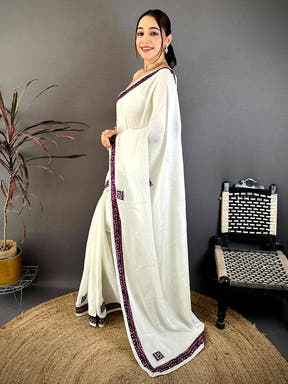 Wine Bandhej Butta Chiffon Saree