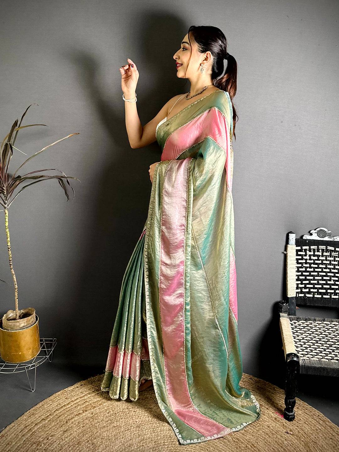 Classic Satin Tissue Diamond Work Saree