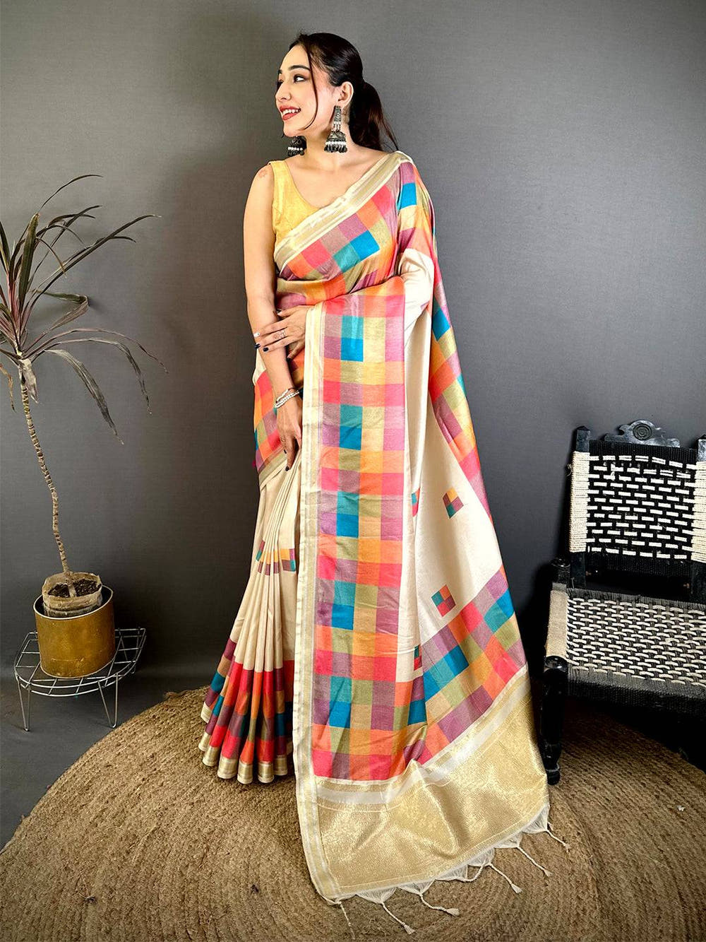 Soft Silk Multi Box Print Gaji Pallu Saree