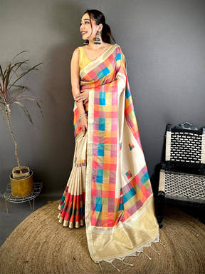 Soft Silk Multi Box Print Gaji Pallu Saree