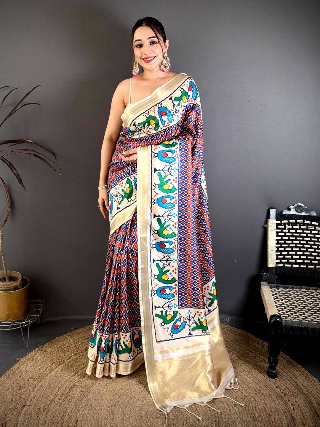 Navy Soft Kanchi Silk Ikkat Patola Saree