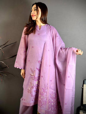 Lavender Hand Embroidered Suit Set