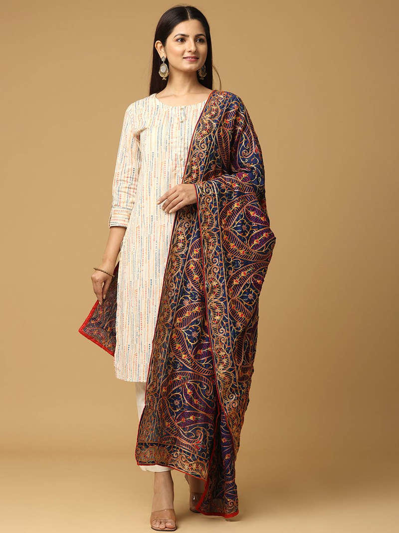 Navy Self Tone Paisley Pashmina Dupatta