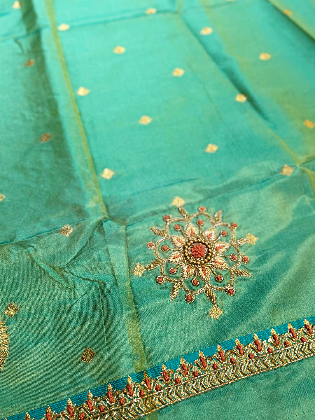 Radiance Two Tone Soft Silk Saree With Maggam Blouse