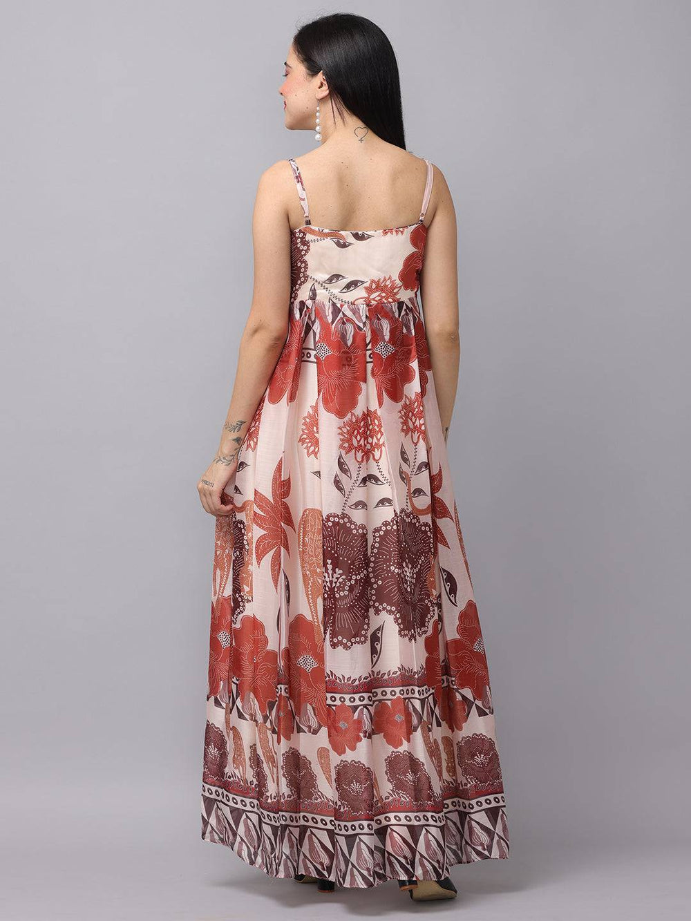 Blush cream floral print dress back view