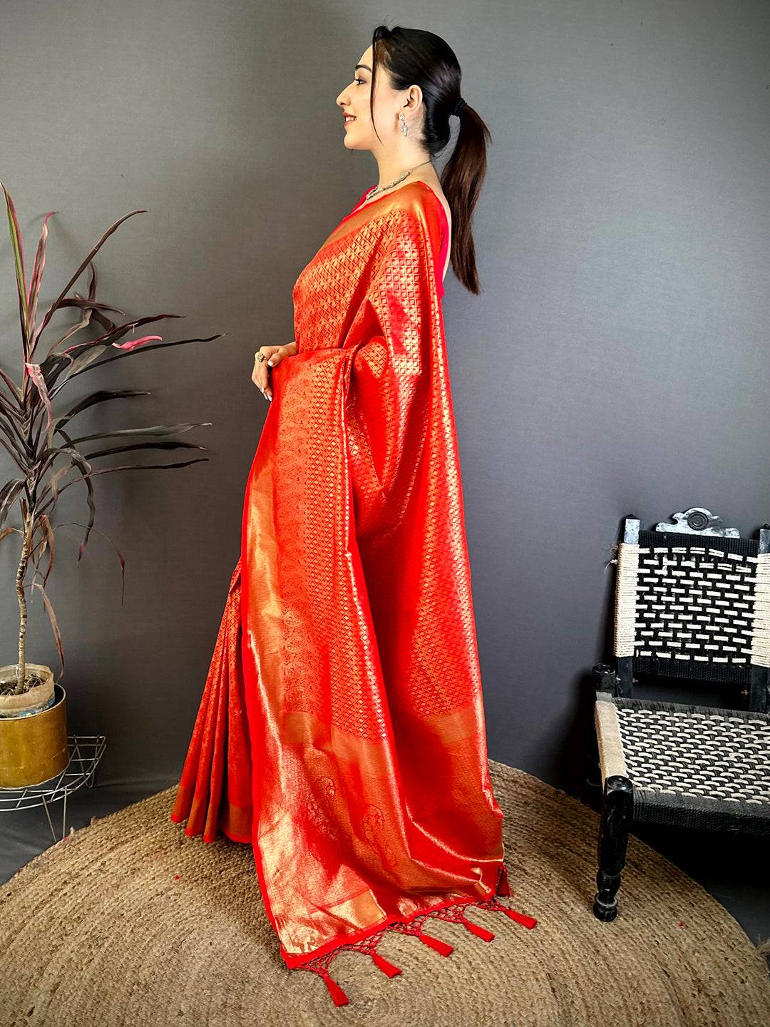 Radiant Red Kanjivaram Zari Silk Saree