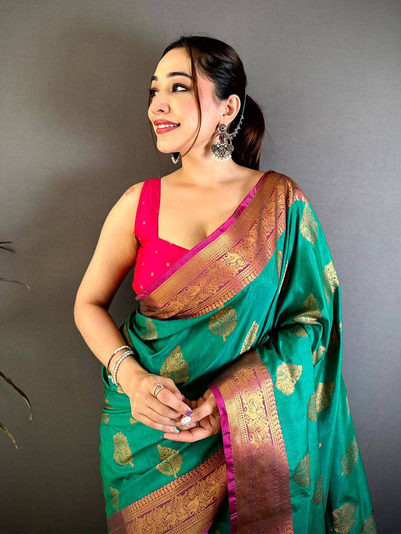 Stylish Katan Tussar Feel Zari Border Saree